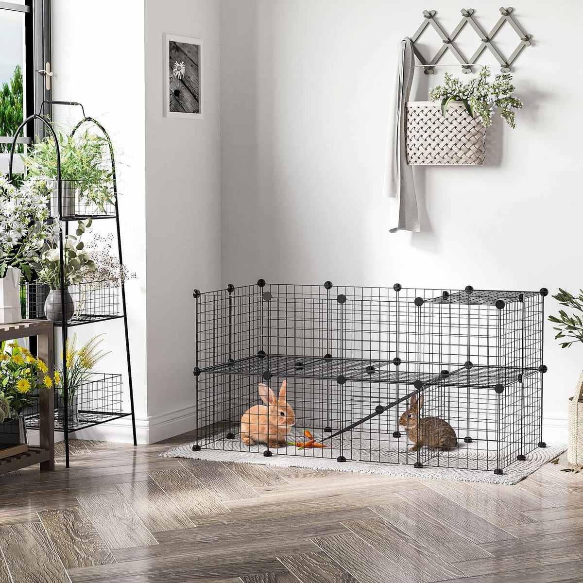 Barrier Diy Playpen For Small Animals, Puppy Playpen, 36 Panels, Black, 146X73X73Cm