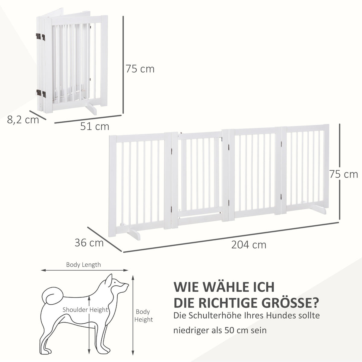 Barrier For Dogs Freestanding Wooden Dog Gate With Door, Foldable, 75Cm