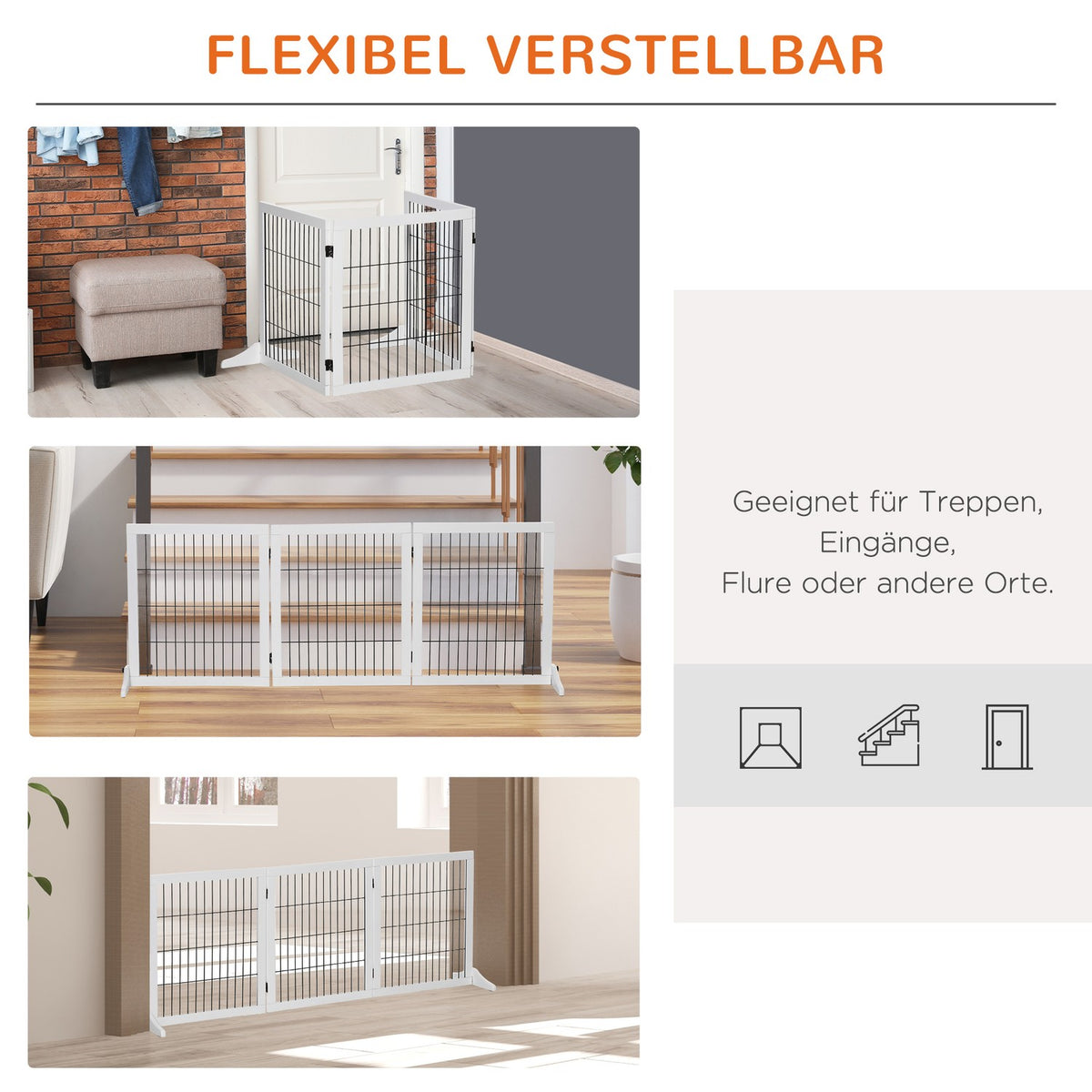 Barrier For Dogs, Protective Gate, Dog Gate, Stair Gate, Dog Barrier, Door Safety Gate, Pine Wood, White, 185 X 36 X 71 Cm