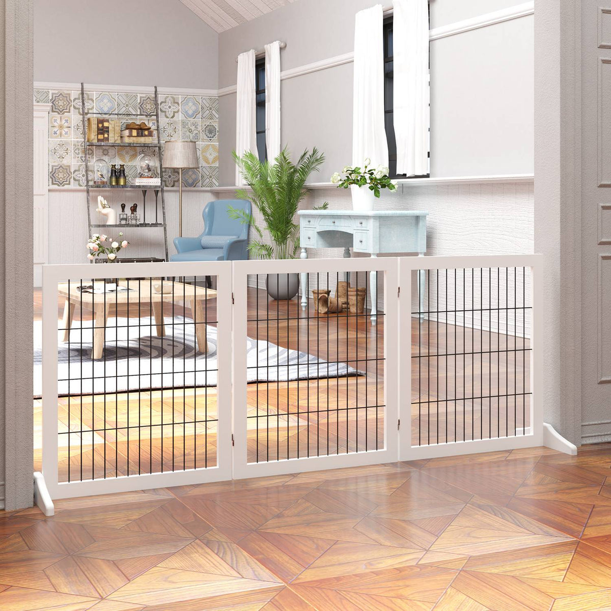 Barrier For Dogs, Protective Gate, Dog Gate, Stair Gate, Dog Barrier, Door Safety Gate, Pine Wood, White, 185 X 36 X 71 Cm