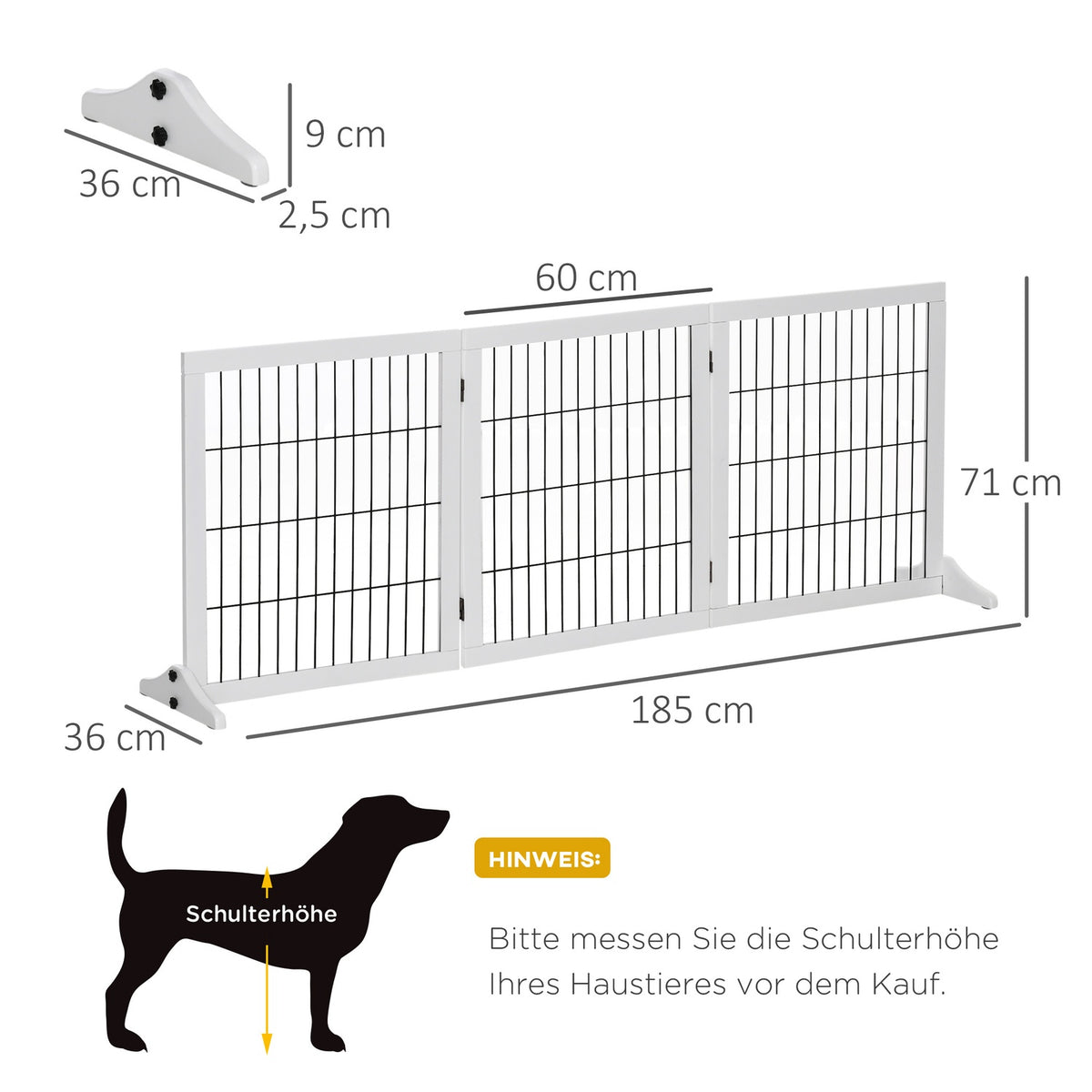 Barrier For Dogs, Protective Gate, Dog Gate, Stair Gate, Dog Barrier, Door Safety Gate, Pine Wood, White, 185 X 36 X 71 Cm