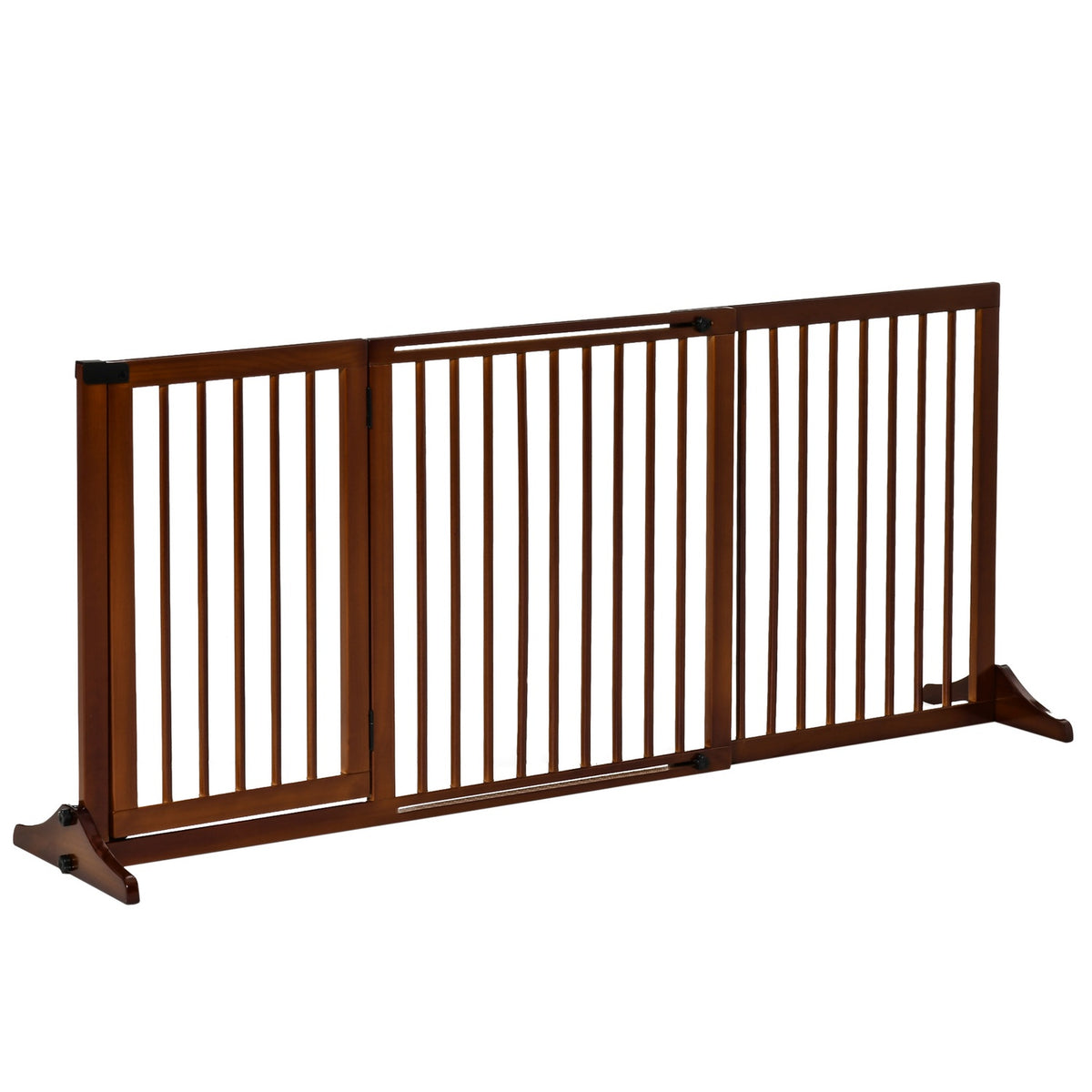 Barrier Freestanding Dog Door Gate With Door, Protective Gate Made Of Wood, Brown, 113-166X36X71Cm