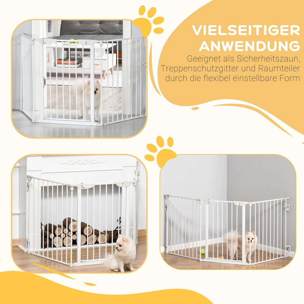 Barrier Gate For Dogs, Protective Gate, Dog Gate, Door Guard, 3 Elements Including Safety Door, Metal, Plastic, White, 180 X 3 X 74.5 Cm