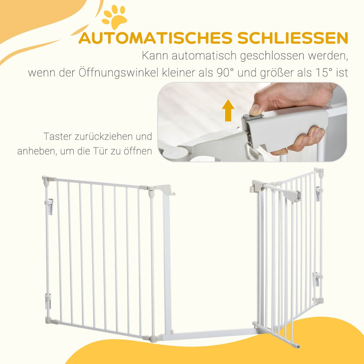 Barrier Gate For Dogs, Protective Gate, Dog Gate, Door Guard, 3 Elements Including Safety Door, Metal, Plastic, White, 180 X 3 X 74.5 Cm