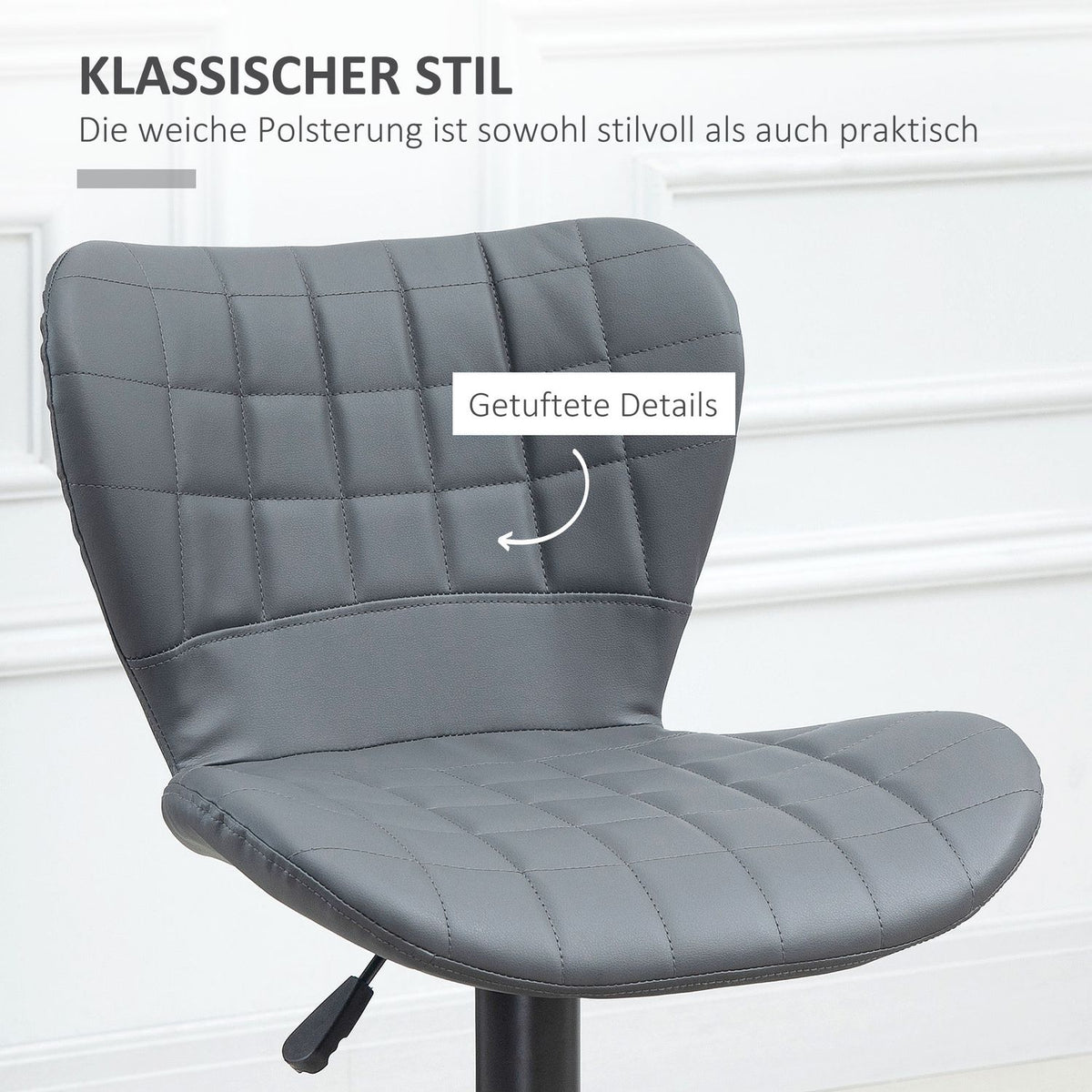 Bar stool kitchen set of 2 with backrest and footrest, height adjustable, non-slip, up to 120 kg, 47cm x 51.5 cm x 89-109 cm, gray