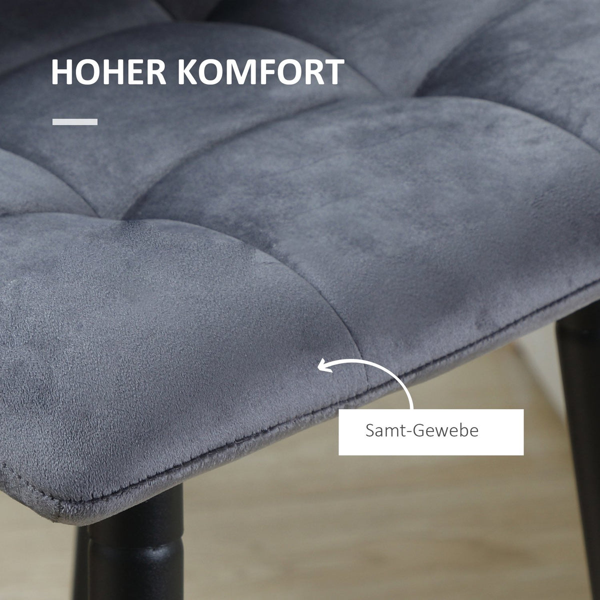 Bar stool kitchen set of 2 with non-slip foot caps, modern design, steel legs, velvet cover, up to 120 kg, 42 x 47 x 105 cm, gray