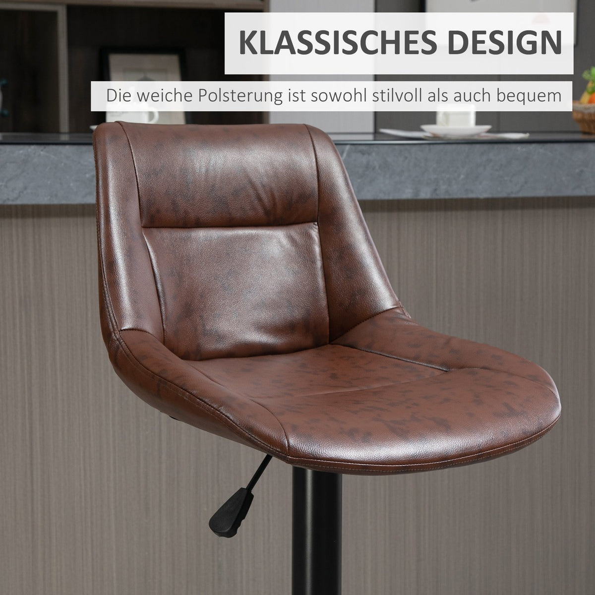 Bar stool set of 2 bar chairs with backrest, counter stool height adjustable, rotating bistro stool with footrest, faux leather, brown