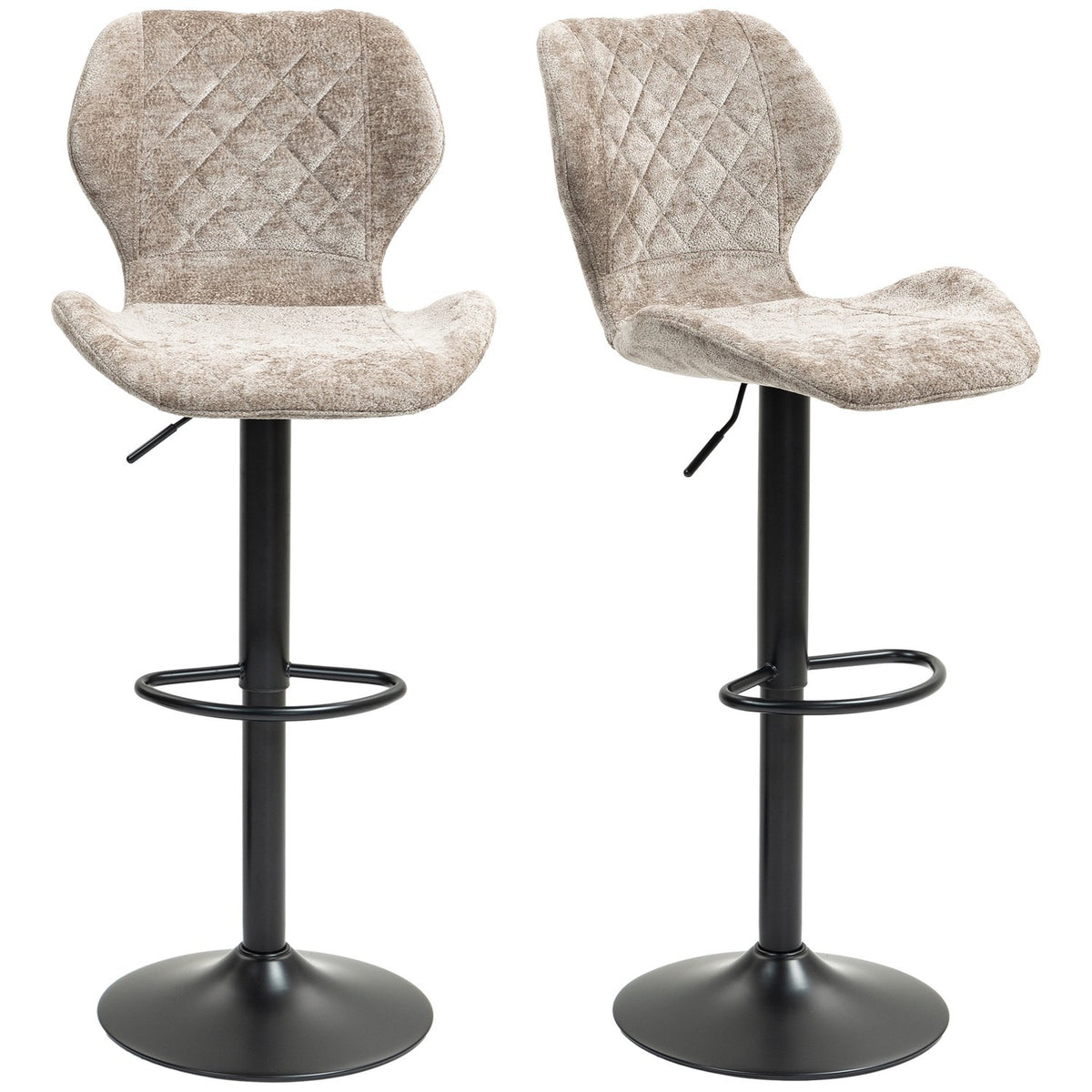 Bar stool set of 2, padded bar chair with backrest, chenille look, steel frame, height-adjustable kitchen chairs with footrest, 360° rotatable counter stool for kitchen, living room, brown
