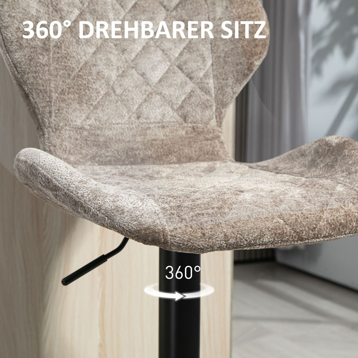Bar stool set of 2, padded bar chair with backrest, chenille look, steel frame, height-adjustable kitchen chairs with footrest, 360° rotatable counter stool for kitchen, living room, brown