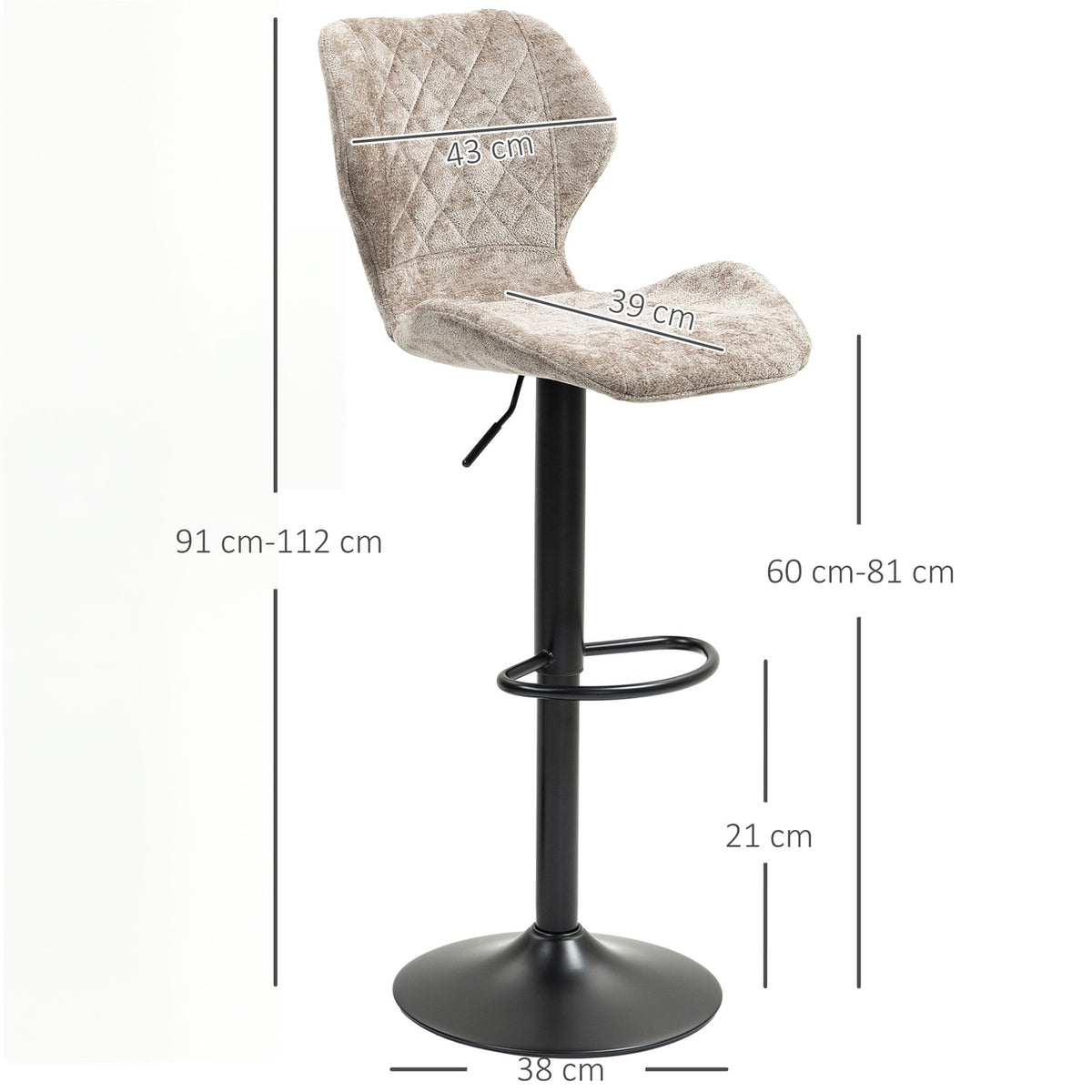 Bar stool set of 2, padded bar chair with backrest, chenille look, steel frame, height-adjustable kitchen chairs with footrest, 360° rotatable counter stool for kitchen, living room, brown