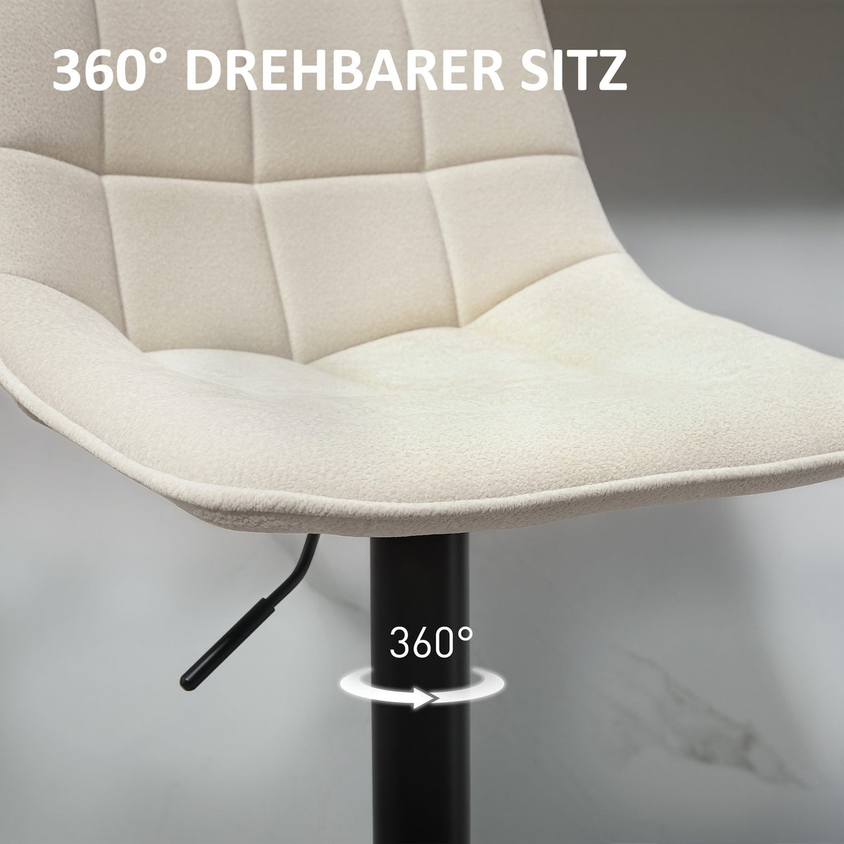 Bar stool set of 2, padded bar chair with backrest, steel frame, chenille look, height-adjustable kitchen chairs with footrest, 360° rotatable counter stool for kitchen, living room, beige