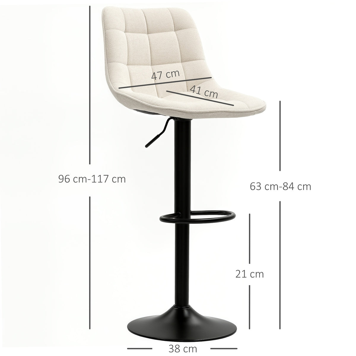 Bar stool set of 2, padded bar chair with backrest, steel frame, chenille look, height-adjustable kitchen chairs with footrest, 360° rotatable counter stool for kitchen, living room, beige