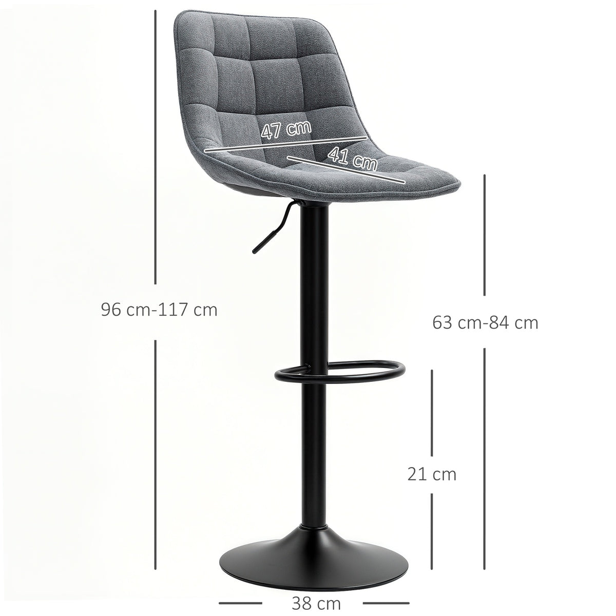 Bar stool set of 2, padded bar chair with backrest, steel frame, chenille look, height-adjustable kitchen chairs with footrest, 360° rotatable, counter stool for kitchen, living room, dark gray