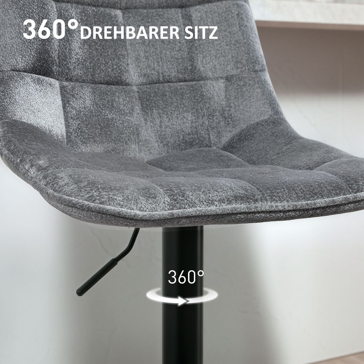 Bar stool set of 2, padded bar chair with backrest, steel frame, chenille look, height-adjustable kitchen chairs with footrest, 360° rotatable, counter stool for kitchen, living room, dark gray