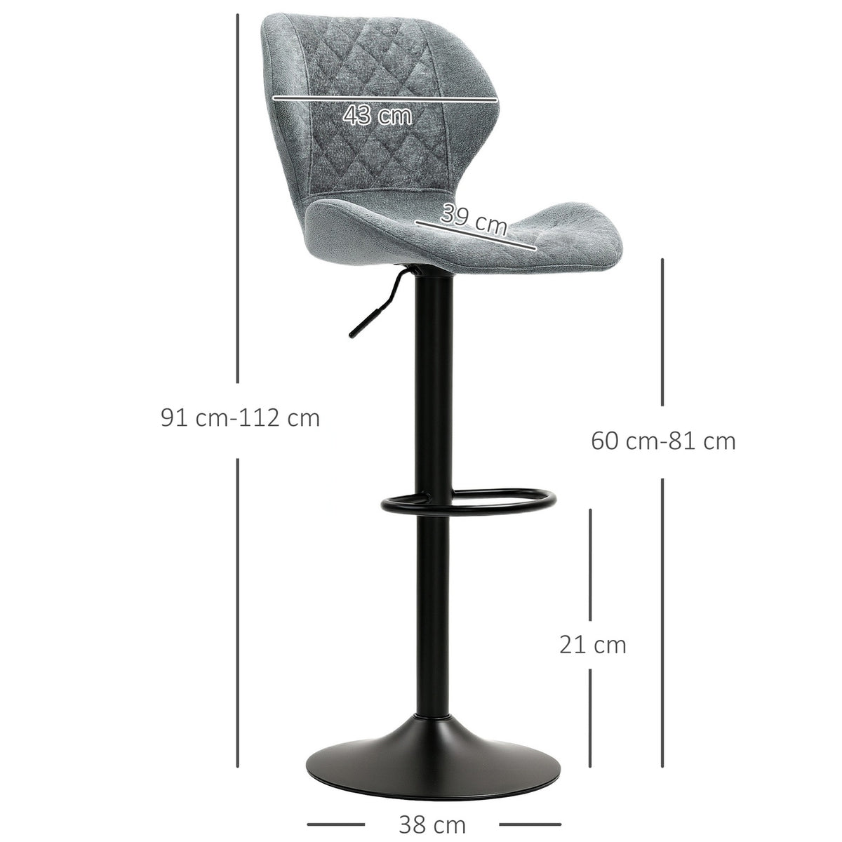 Bar stool set of 2, upholstered bar chair with backrest, chenille look, steel frame, height-adjustable kitchen chairs with footrest, 360° rotatable counter stool for kitchen, living room, dark gray