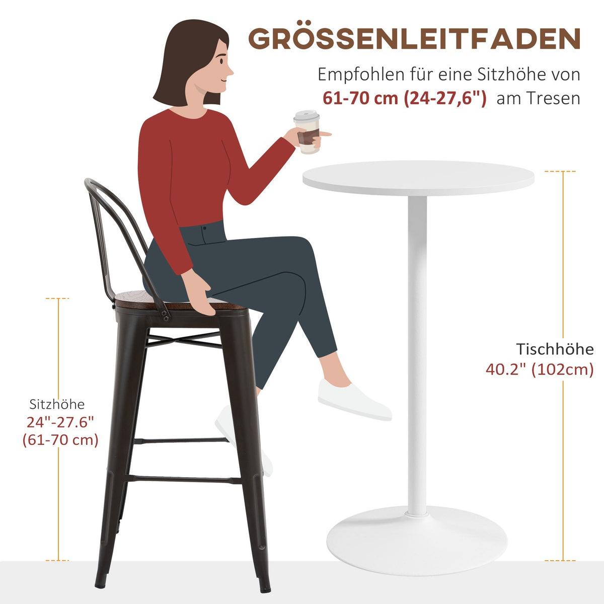 Bar table, bar table, dining table, round counter table, kitchen table for living room, dining room, steel, white, Ø60 x 102 cm
