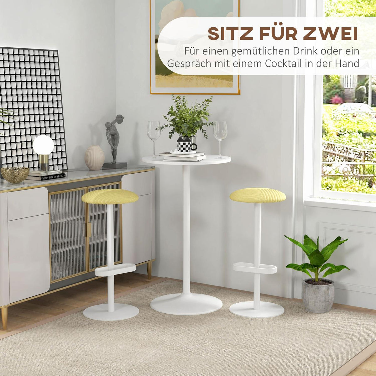 Bar table, bar table, dining table, round counter table, kitchen table for living room, dining room, steel, white, Ø60 x 102 cm