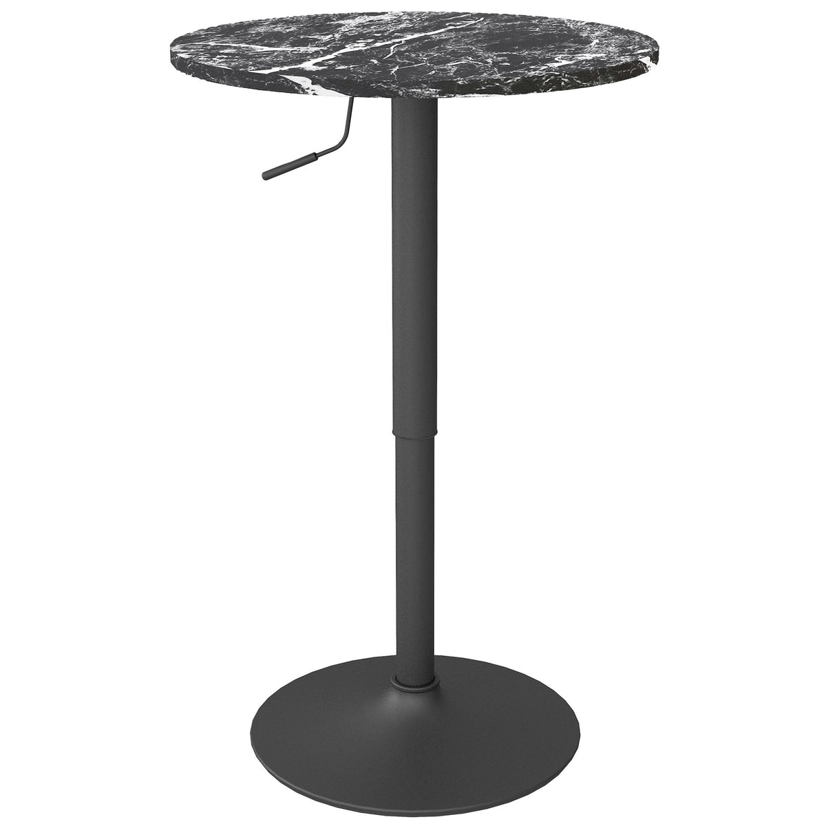 Bar table, bar table, round dining table for 2 people, kitchen table with marble look for living room, dining room, small rooms, black, Ø60 x 68-93.5cm