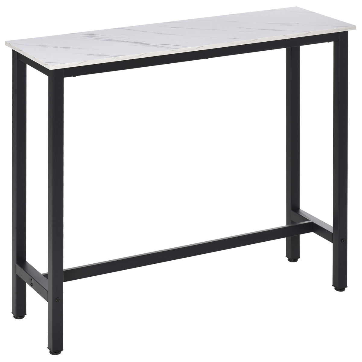 Bar table, bar table with marble look, kitchen table with adjustable feet for living room, dining room, steel 120 x 40 x 100 cm white + black