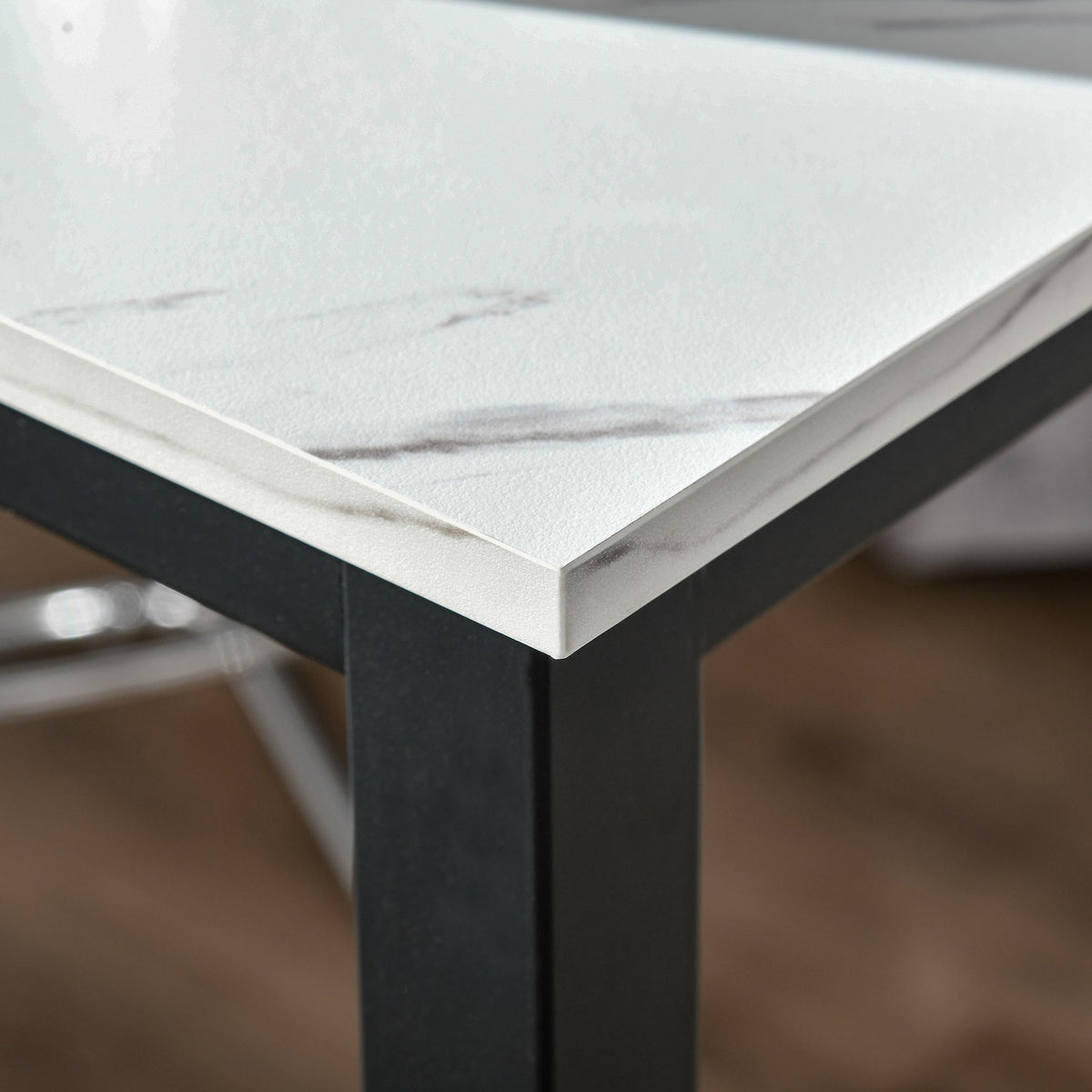 Bar table, bar table with marble look, kitchen table with adjustable feet for living room, dining room, steel 120 x 40 x 100 cm white + black