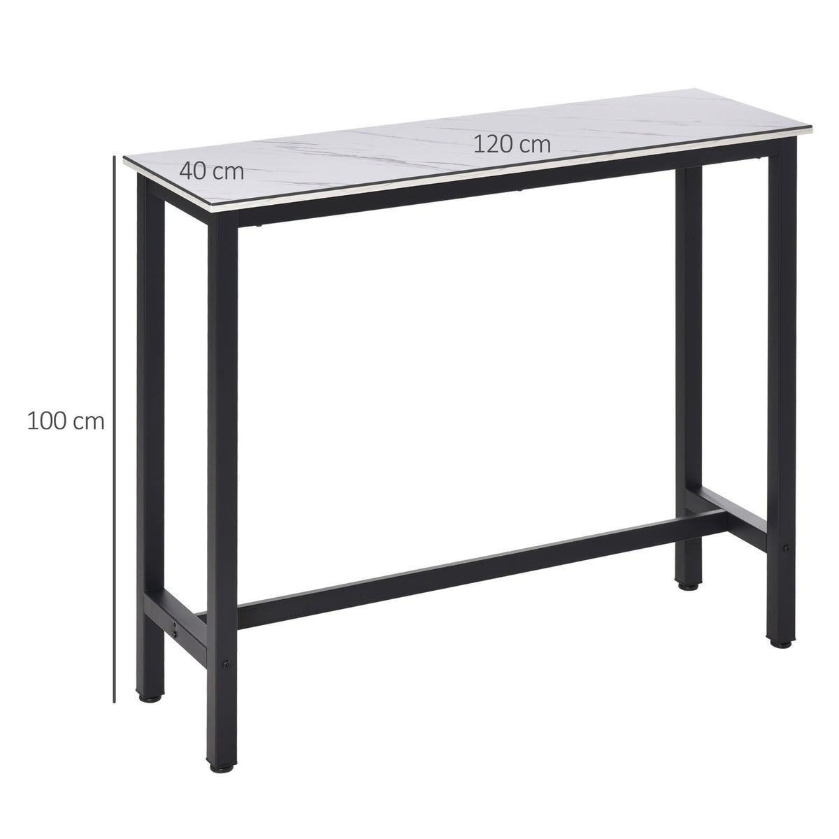 Bar table, bar table with marble look, kitchen table with adjustable feet for living room, dining room, steel 120 x 40 x 100 cm white + black