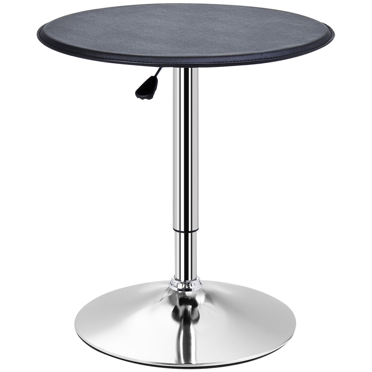 Bar table, dining table, bar table, counter table, kitchen table for living room, dining room, chrome steel, faux leather, black, Ø63 x 67 - 93 cm