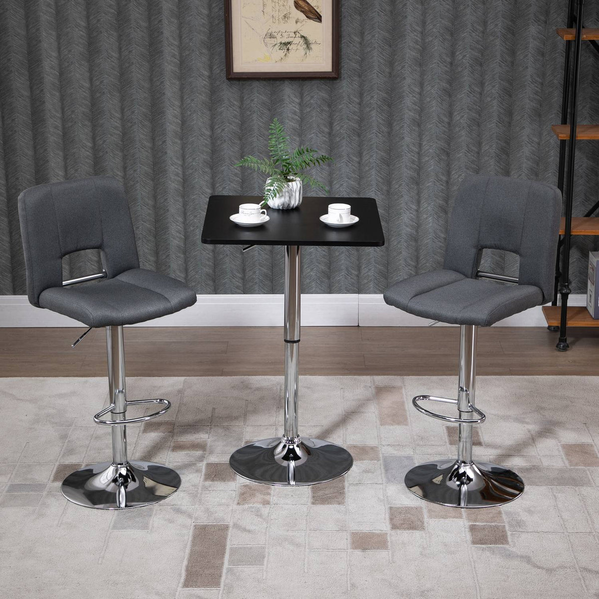 Bar table, height-adjustable bar table with rotating table top, non-slip kitchen table for living room, dining room, black, 60 x 60 x 69-93 cm