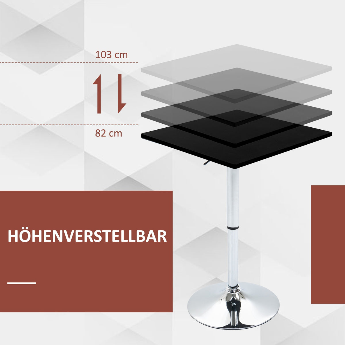 Bar table, height-adjustable bar table with rotating table top, non-slip kitchen table for living room, dining room, black, 60 x 60 x 69-93 cm
