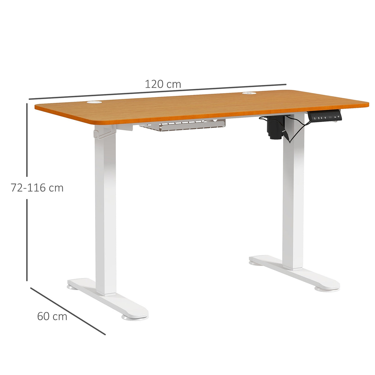Bar table height adjustable, electric, 120x60x72-116cm, with anti-collision, cable box, hook for hanging, chipboard, natural wood