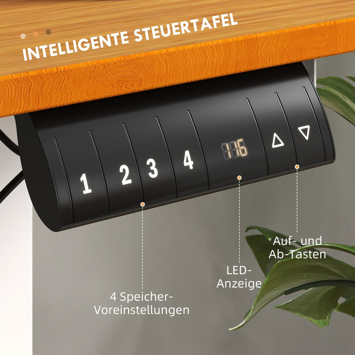 Bar table height adjustable, electric, 120x60x72-116cm, with anti-collision, cable box, hook for hanging, chipboard, natural wood