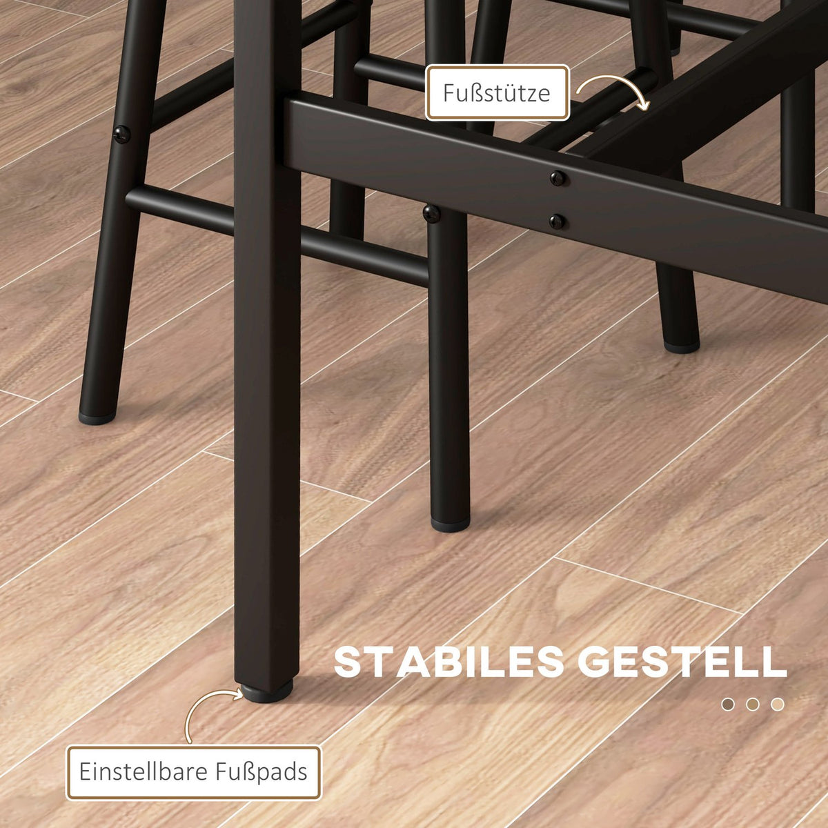 Bar table set, 3 pieces. Bar table with bar stool set, dining group in industrial design, kitchen table with 2 bar stools, for dining room, kitchen, steel, rustic brown