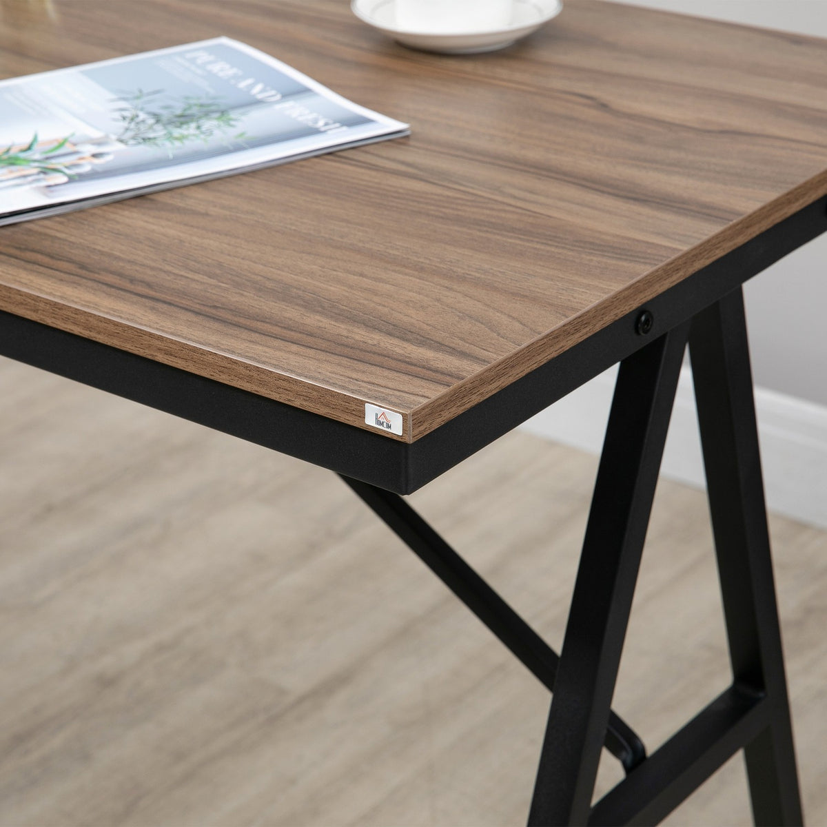 Bar table set 5 pieces. with bar stools, dining group for kitchen, bistro table with 4 chairs, metal, light brown, 120x60x91 cm
