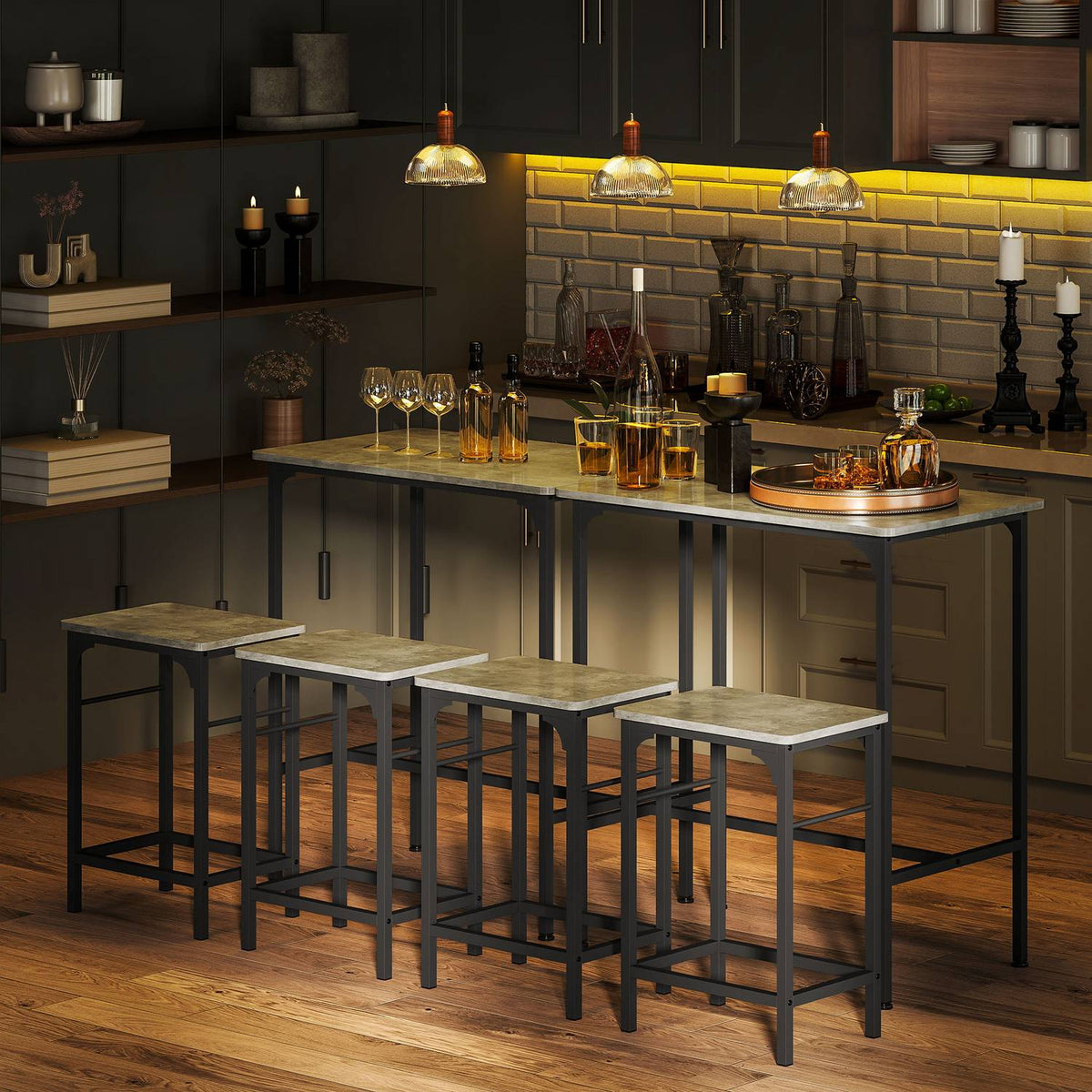 Bar table set Bar table with bar stool set Dining table with 2 chairs with non-slip foot pad Grey