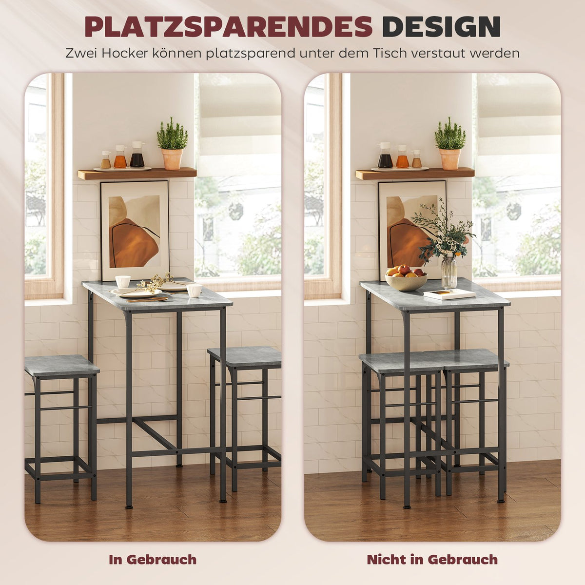 Bar table set Bar table with bar stool set Dining table with 2 chairs with non-slip foot pad Grey