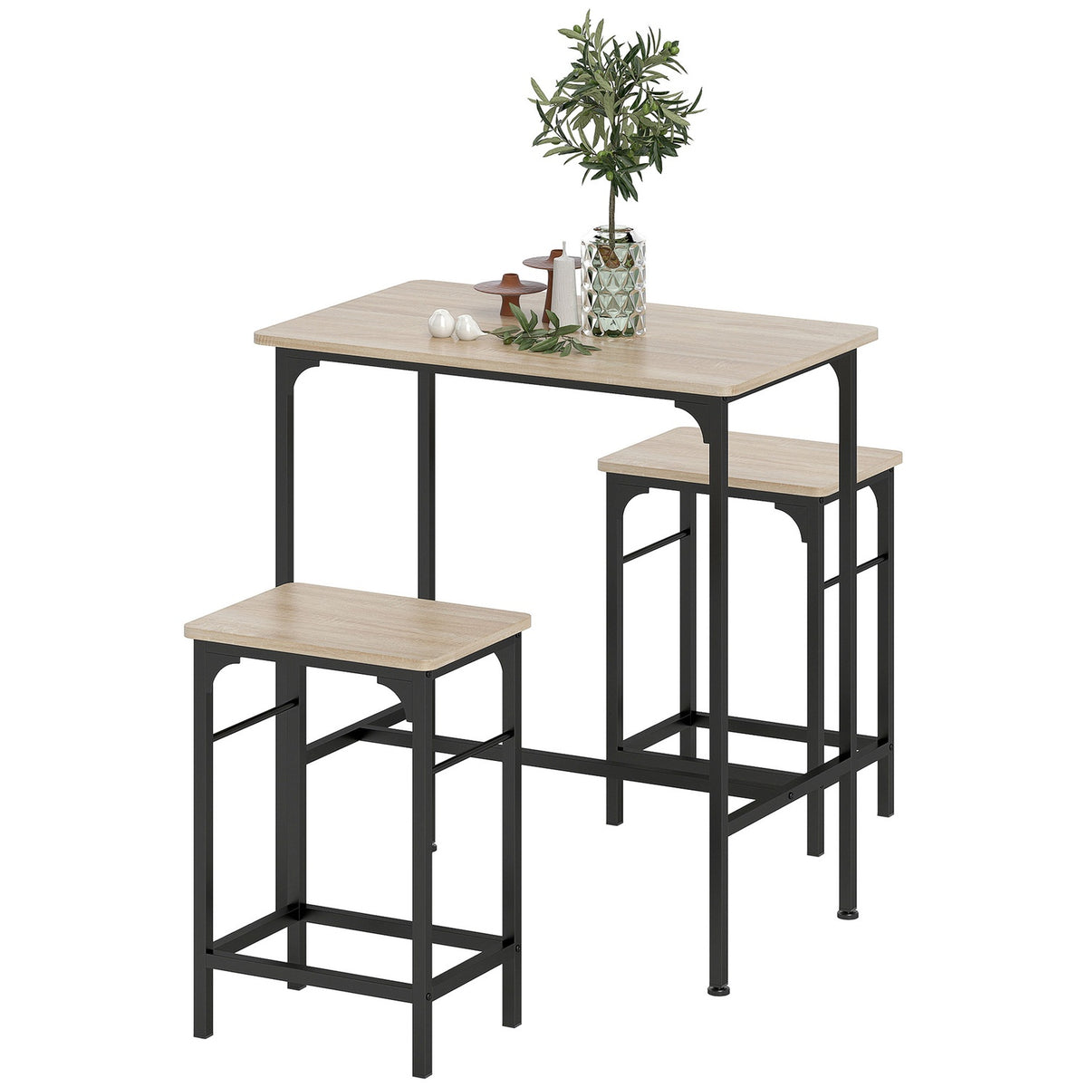 Bar table set Bar table with bar stool set Dining table with 2 chairs with non-slip foot pad Natural wood