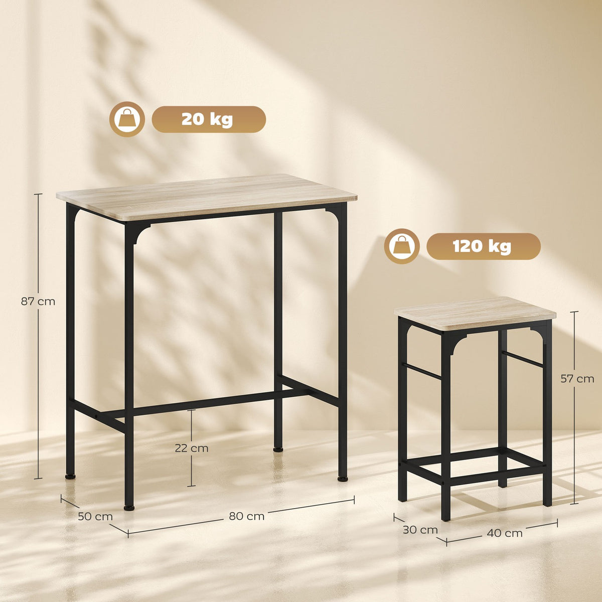 Bar table set Bar table with bar stool set Dining table with 2 chairs with non-slip foot pad Natural wood