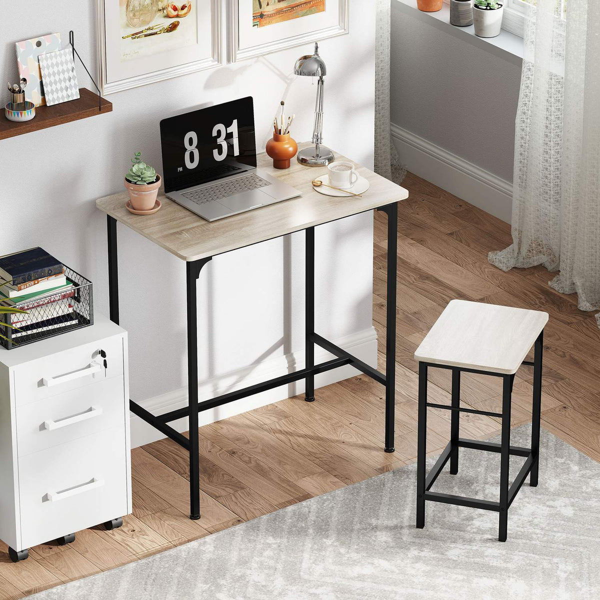 Bar table set Bar table with bar stool set Dining table with 2 chairs with non-slip foot pad Natural wood