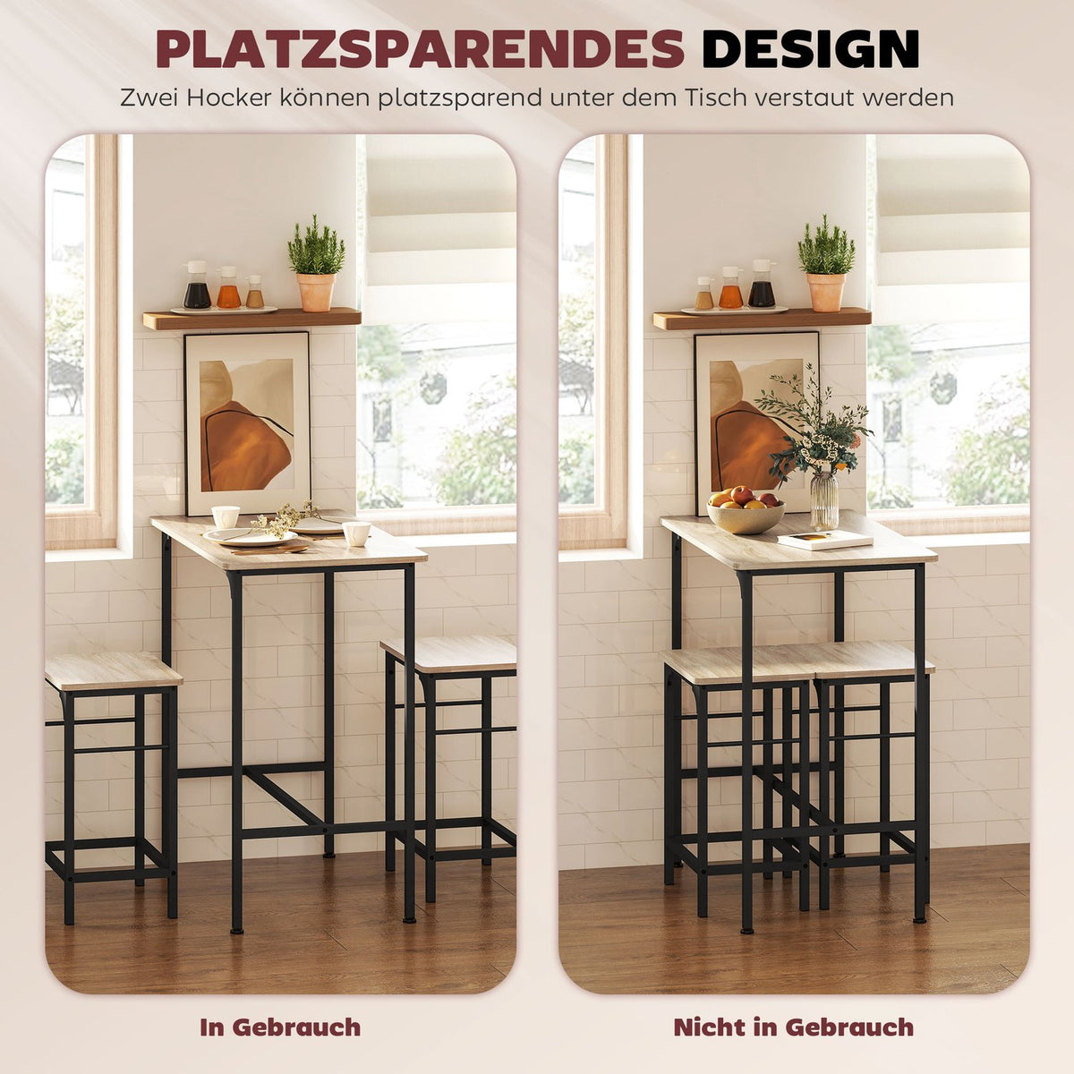 Bar table set Bar table with bar stool set Dining table with 2 chairs with non-slip foot pad Natural wood
