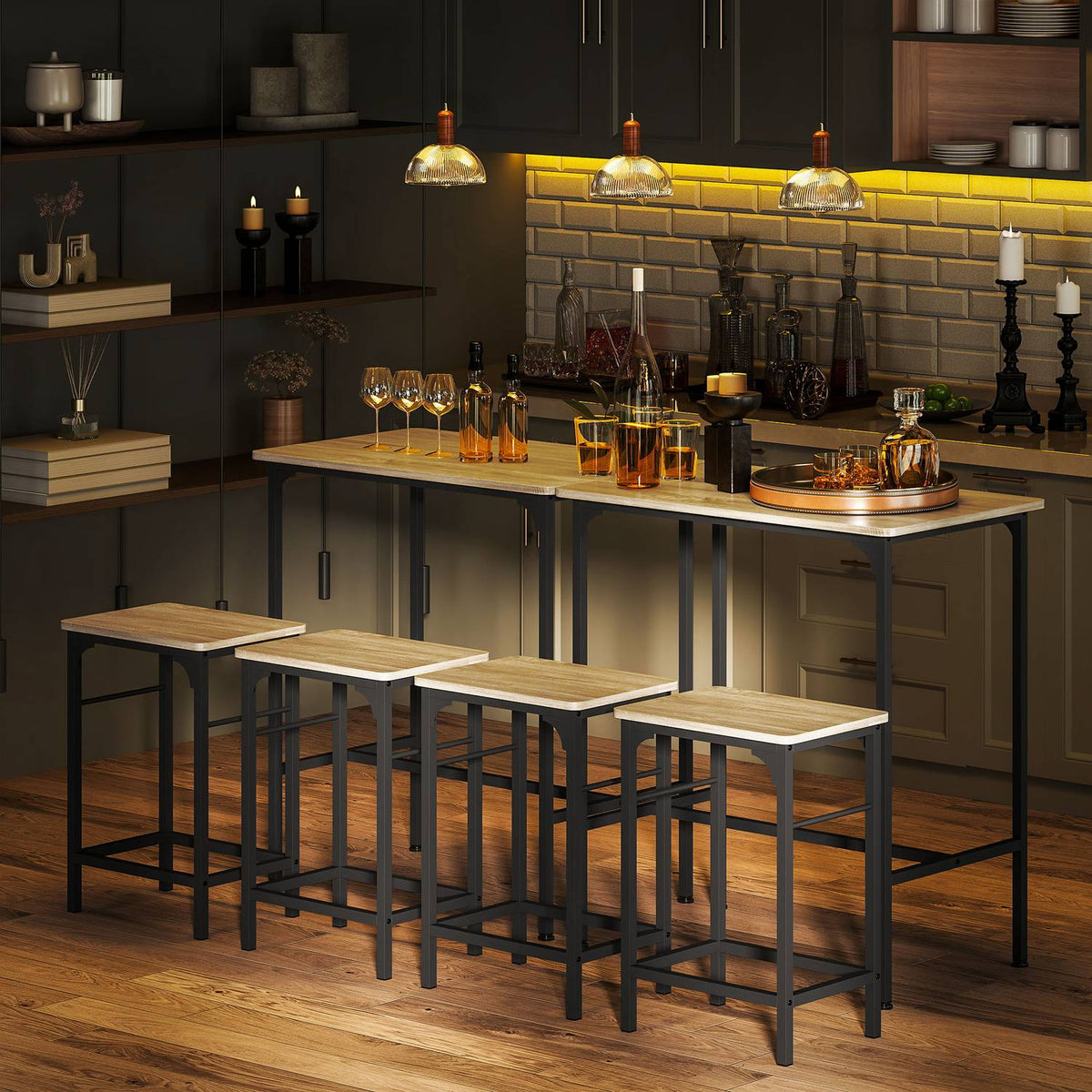 Bar table set Bar table with bar stool set Dining table with 2 chairs with non-slip foot pad Natural wood