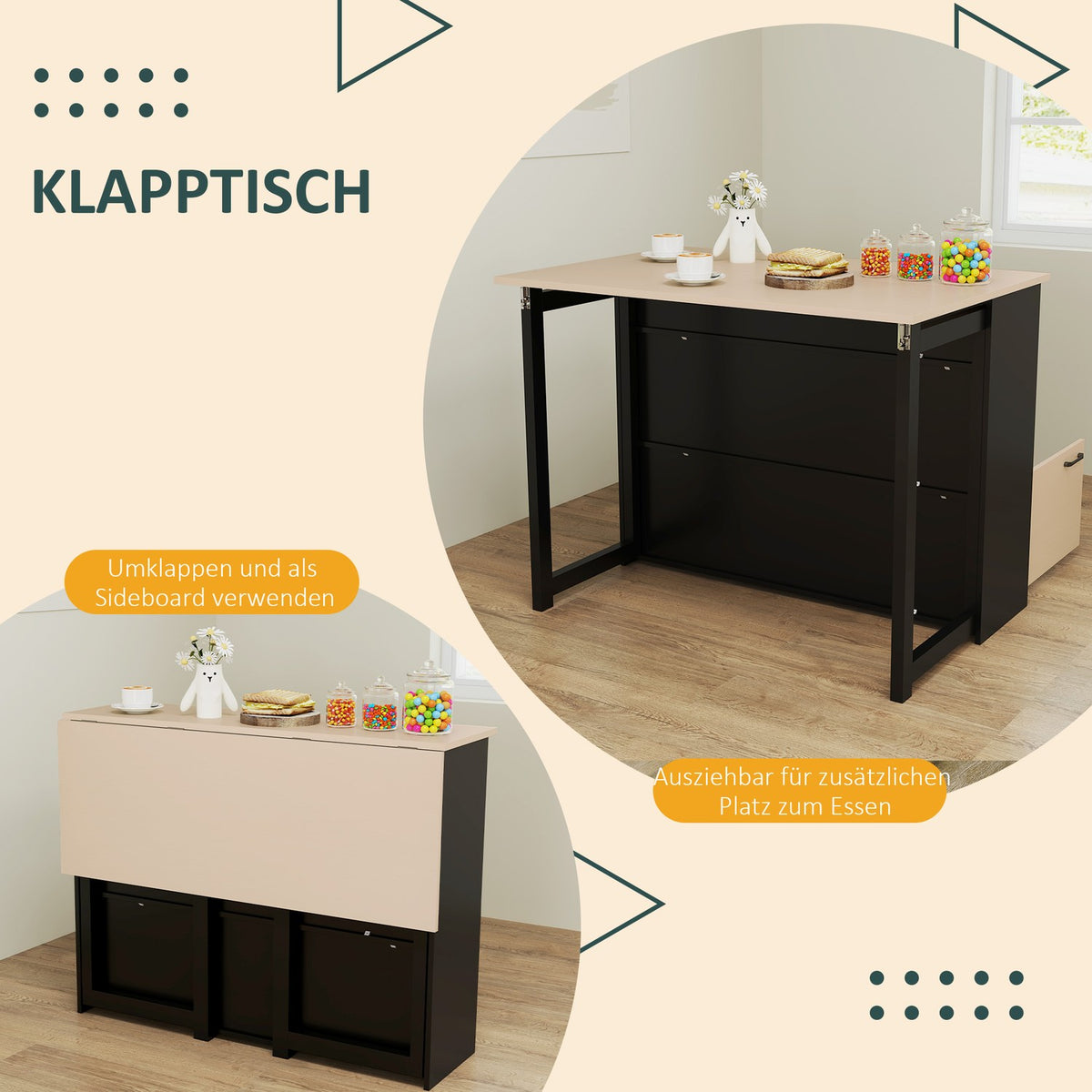 Bar table with bar stool set, 3-piece bar table set, dining table with folding table top, kitchen table with cupboard, dining group for dining room, living room, black