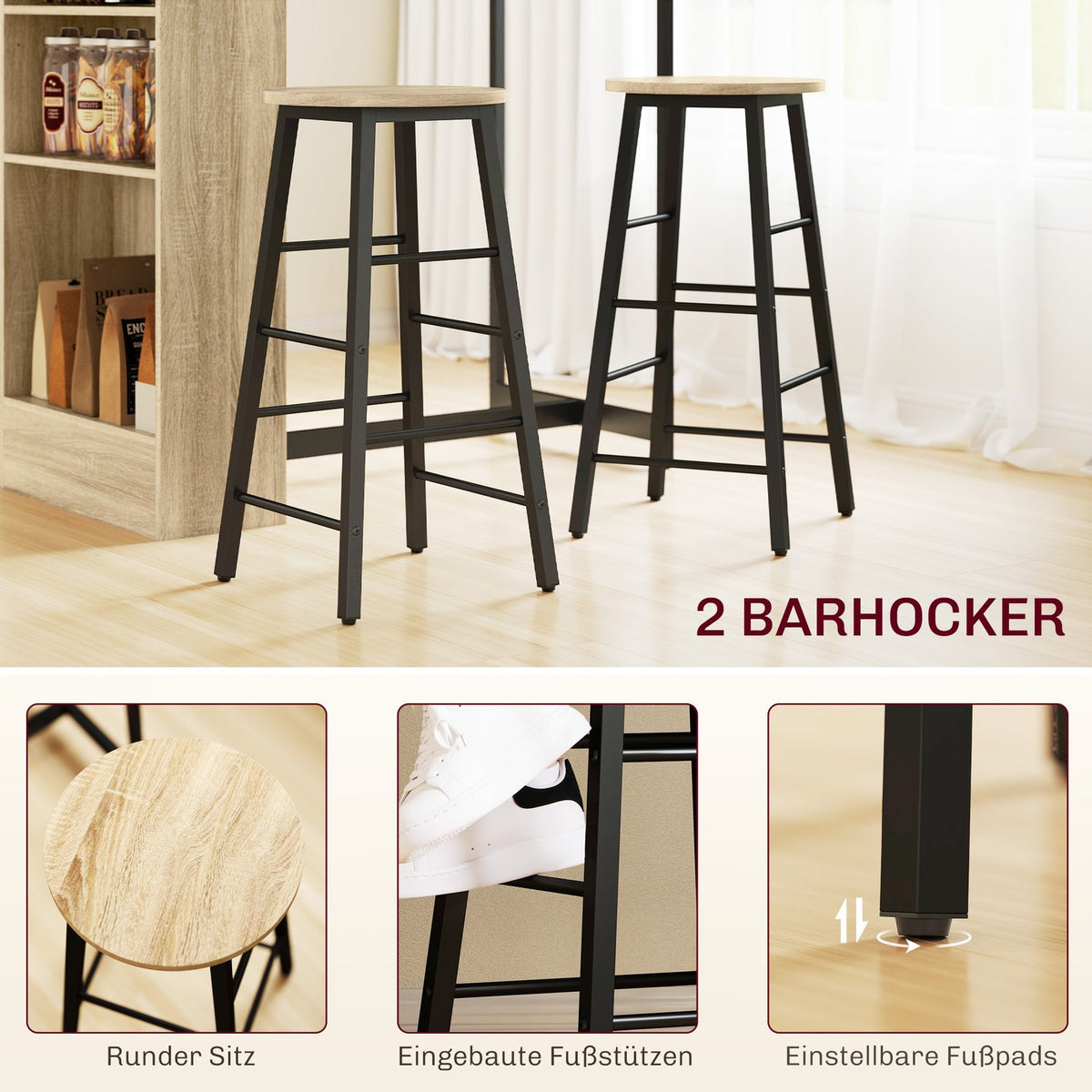 Bar table with bar stool set, 3 pieces. Bar Table Set with Kitchen Table Storage 2 Stools Footrests Modern Style Space Saving Dining Room Kitchen Steel Oak