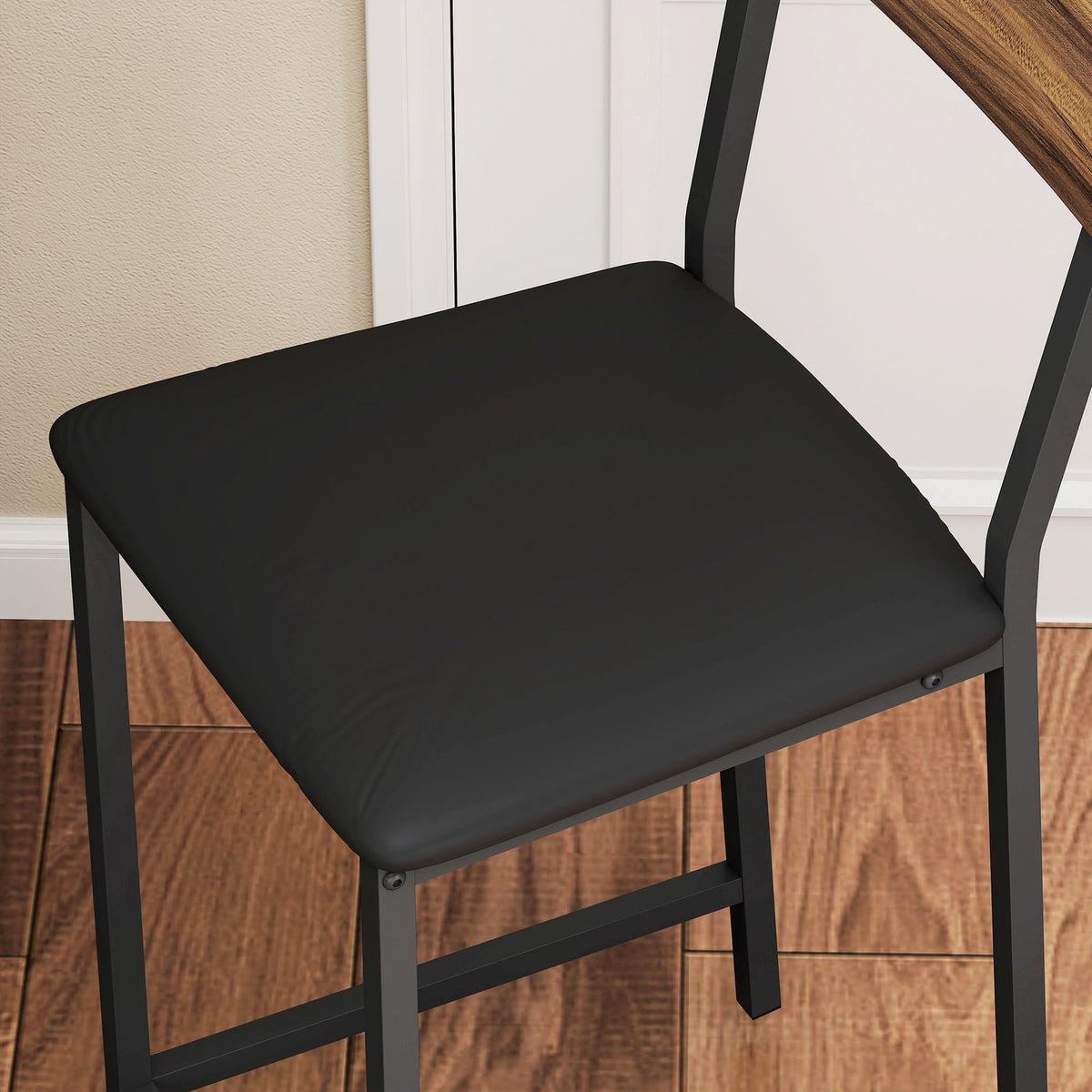 Bar table with bar stool set, 3 pieces. Bar table set with folding kitchen table, wine glass holder, wine rack, 2 bar chairs, steel frame, in modern, dining group for dining room, kitchen, brown |