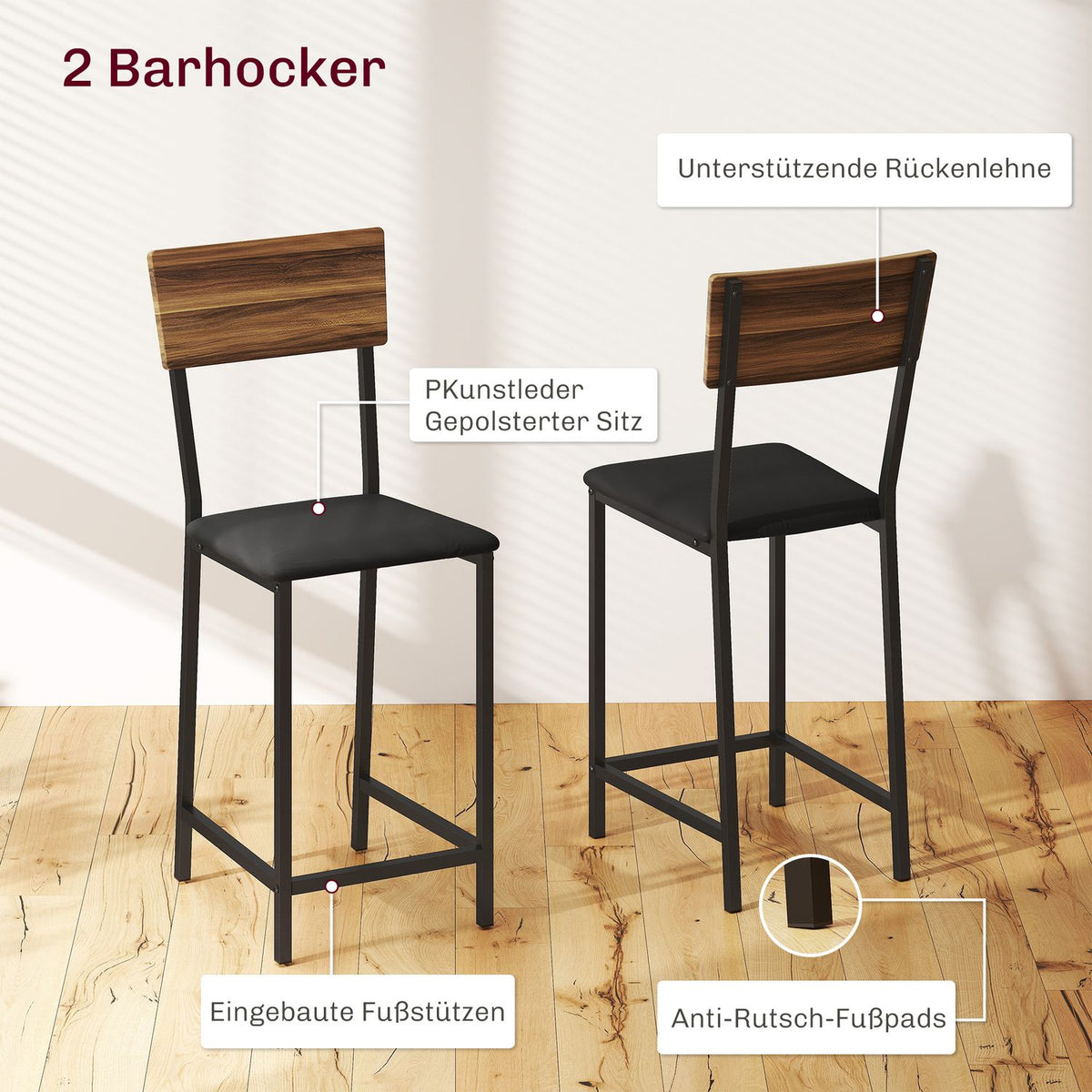 Bar table with bar stool set, 3 pieces. Bar table set with folding kitchen table, wine glass holder, wine rack, 2 bar chairs, steel frame, in modern, dining group for dining room, kitchen, brown |