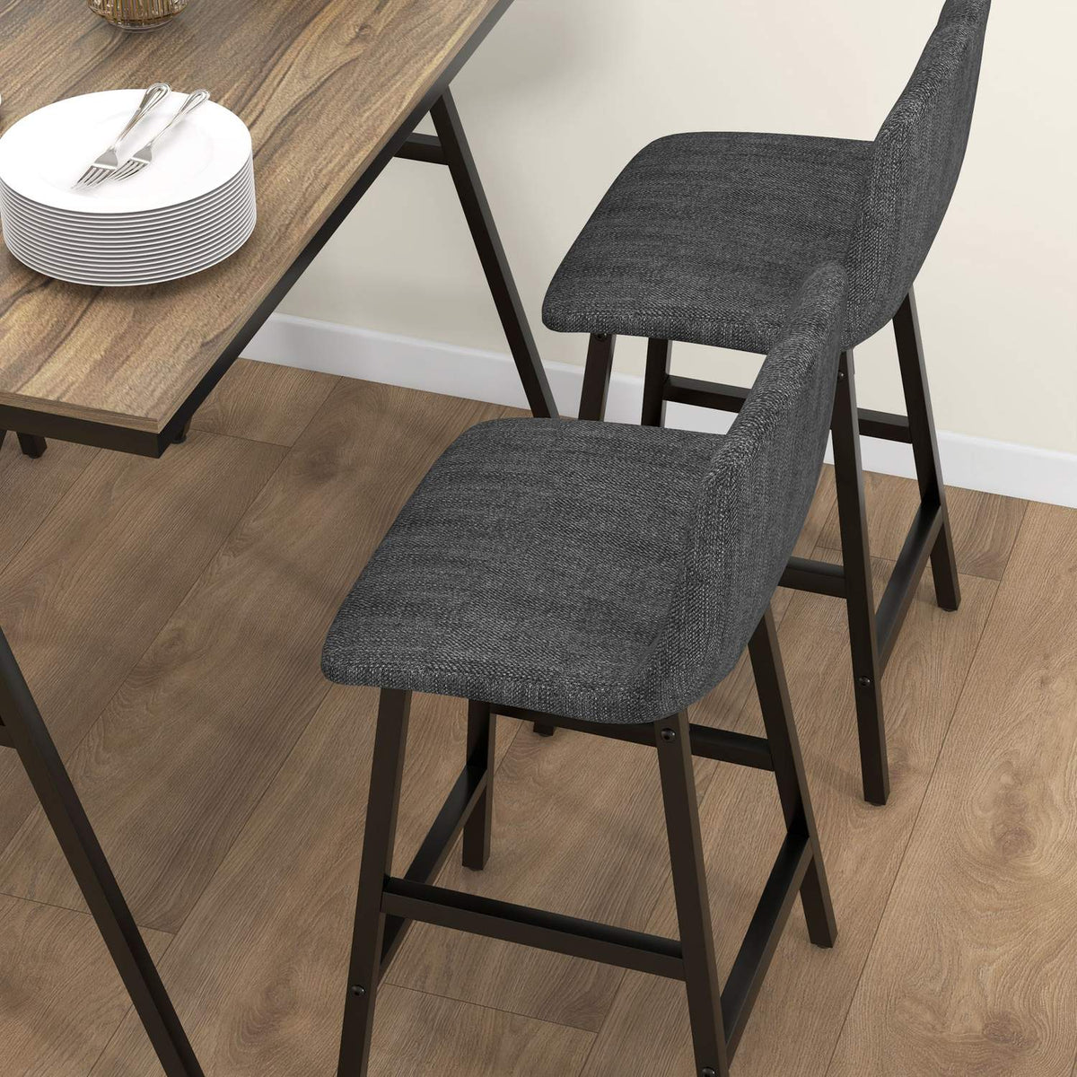Bar table with bar stool set, 5-piece dining group, kitchen table, bistro table with 4 chairs, bar table set for kitchen, living room, steel, dark gray, 120 x 60 x 91 cm