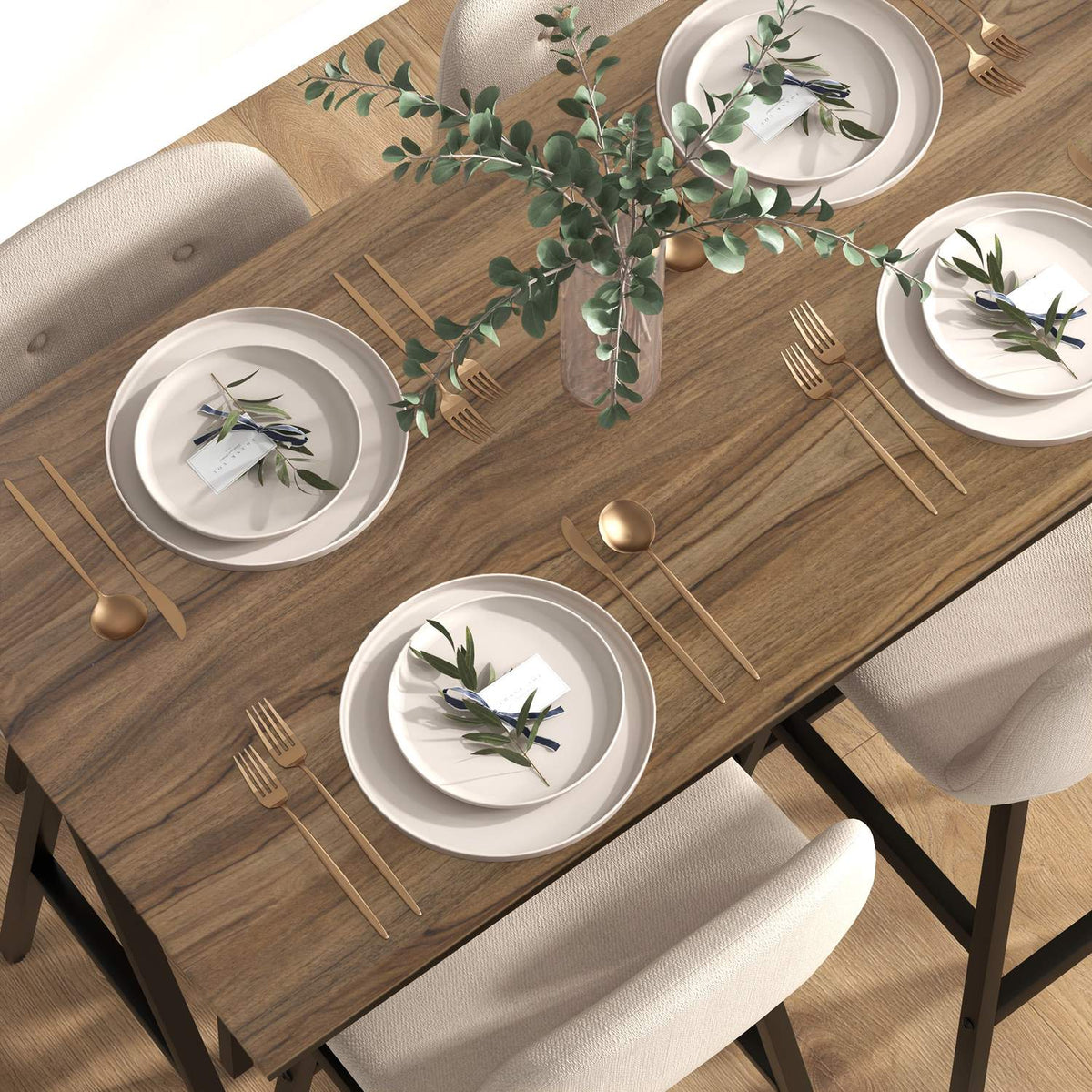 Bar table with bar stool set, 5-piece dining set, kitchen table, bistro table with 4 chairs, bar table set for kitchen, living room, steel, beige, 120 x 60 x 91 cm