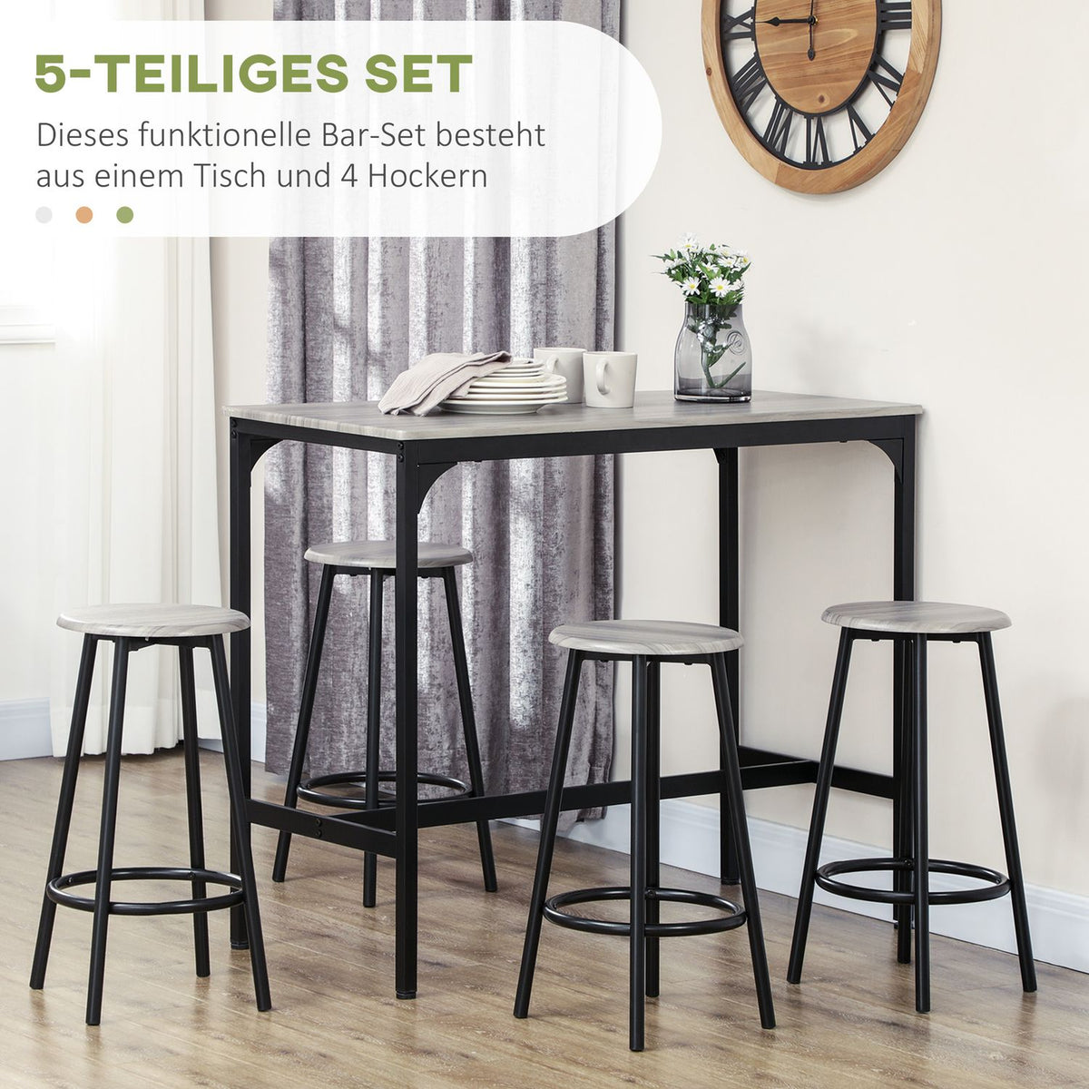 Bar table with bar stool set, 5 pieces. Bar Table Set Kitchen Table with 4 Bar Stools Industrial Design Dining Set Kitchen Dining Room Metal Gray