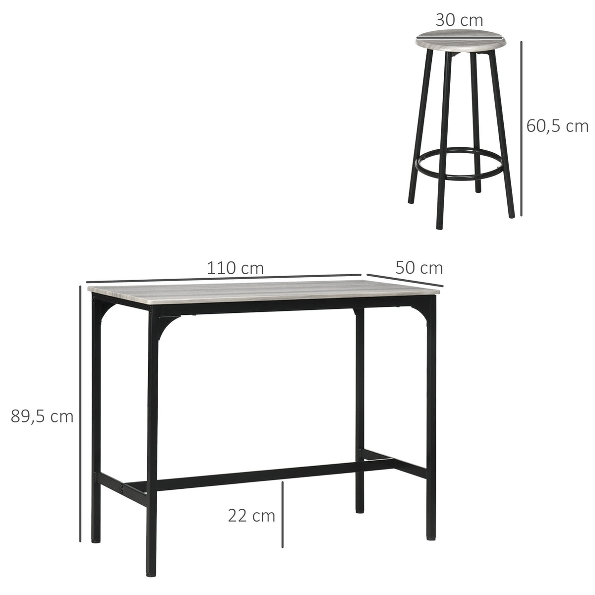 Bar table with bar stool set, 5 pieces. Bar Table Set Kitchen Table with 4 Bar Stools Industrial Design Dining Set Kitchen Dining Room Metal Gray