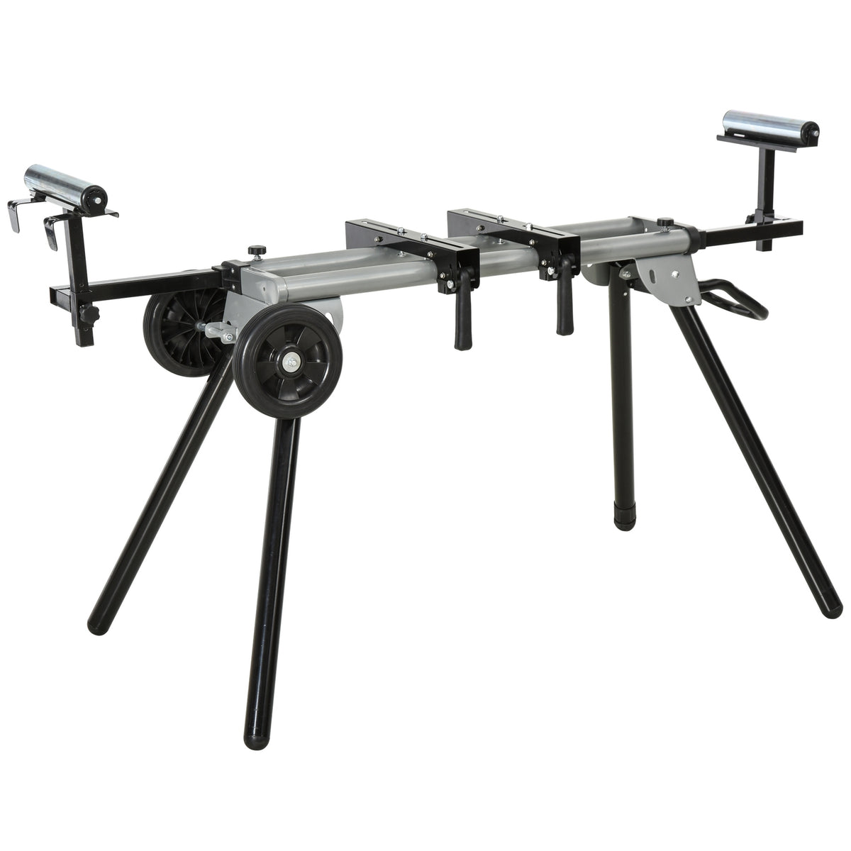 Base Frame For Cross-Cut Saw Work Table, Black + Silver, Side Extension 123.5-245 Cm