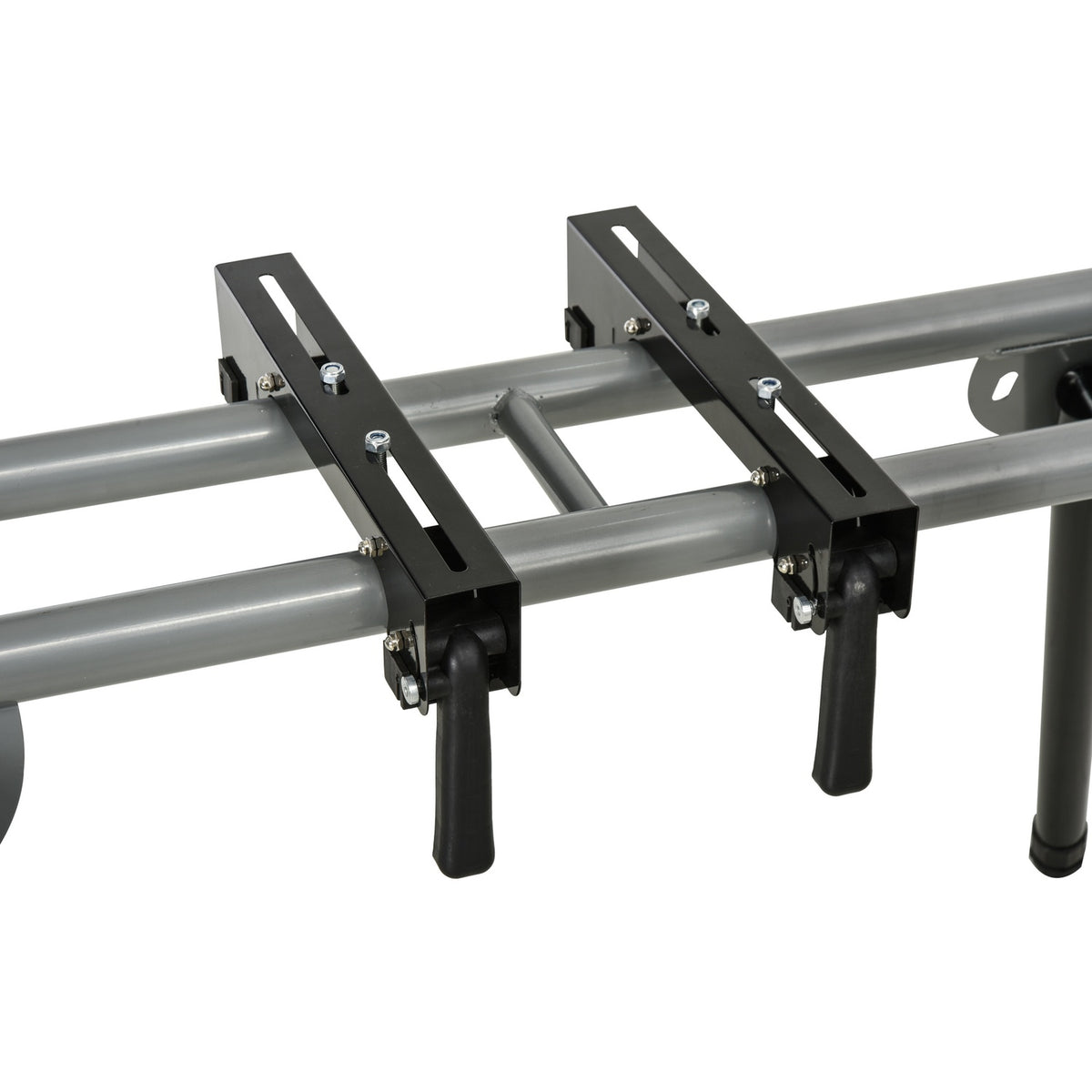 Base Frame For Cross-Cut Saw Work Table, Black + Silver, Side Extension 123.5-245 Cm