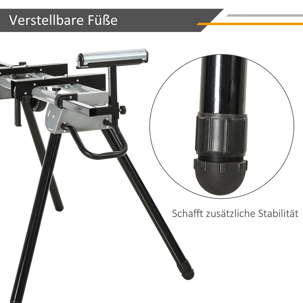 Base Frame For Cross-Cut Saw Work Table, Black + Silver, Side Extension 123.5-245 Cm